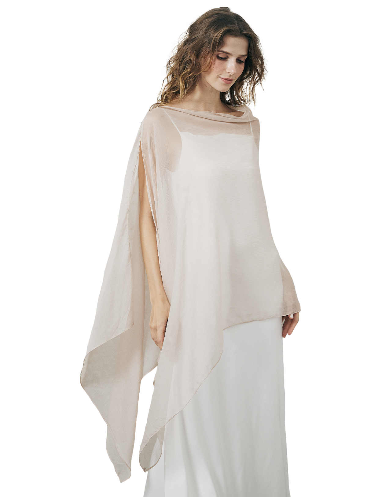 Lightweight sheer bridesmaid shawl in elegant draping style for wedding ceremonies