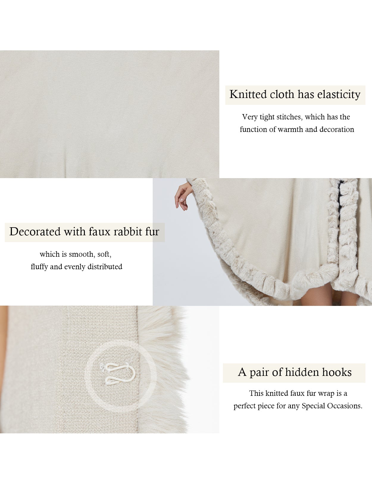 Trendy oversized knit cape coat with hood and faux fur trim details