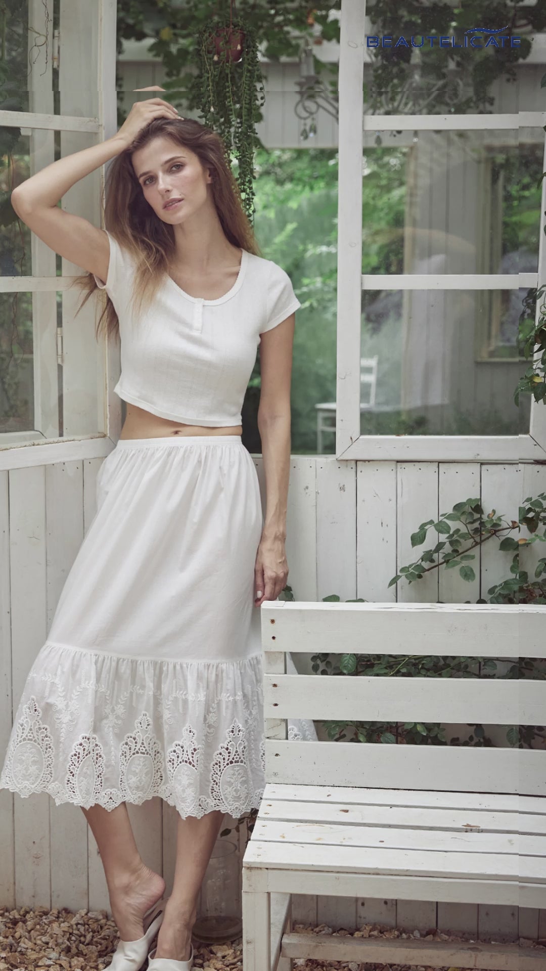 raised pattern texture and cotton fabric detail on ivory slip