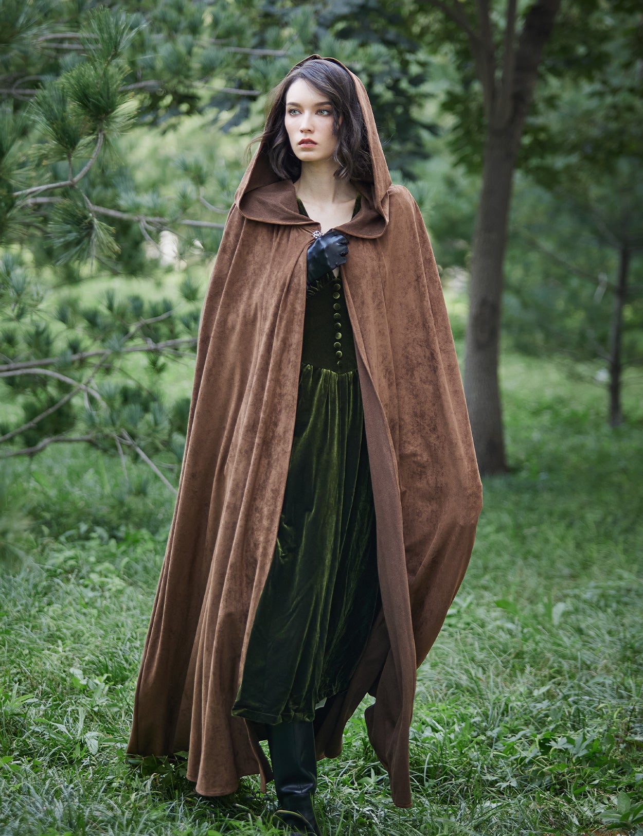 Medieval hooded cloak in brown