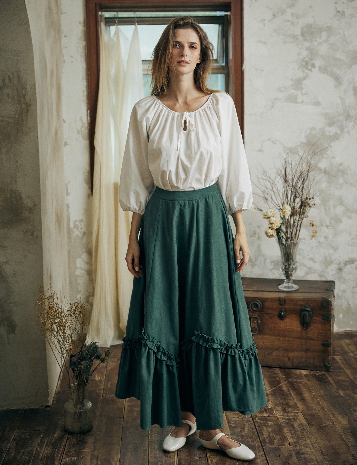 Victorian Gothic Steampunk Maxi Skirt - Renaissance Medieval Costume Dress for Women