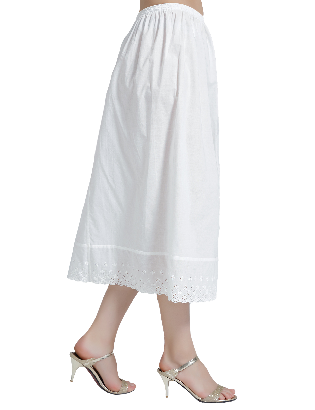 Ivory vintage cotton lace half slip petticoat with delicate lace trim, elegant undergarment for vintage style dresses - side view