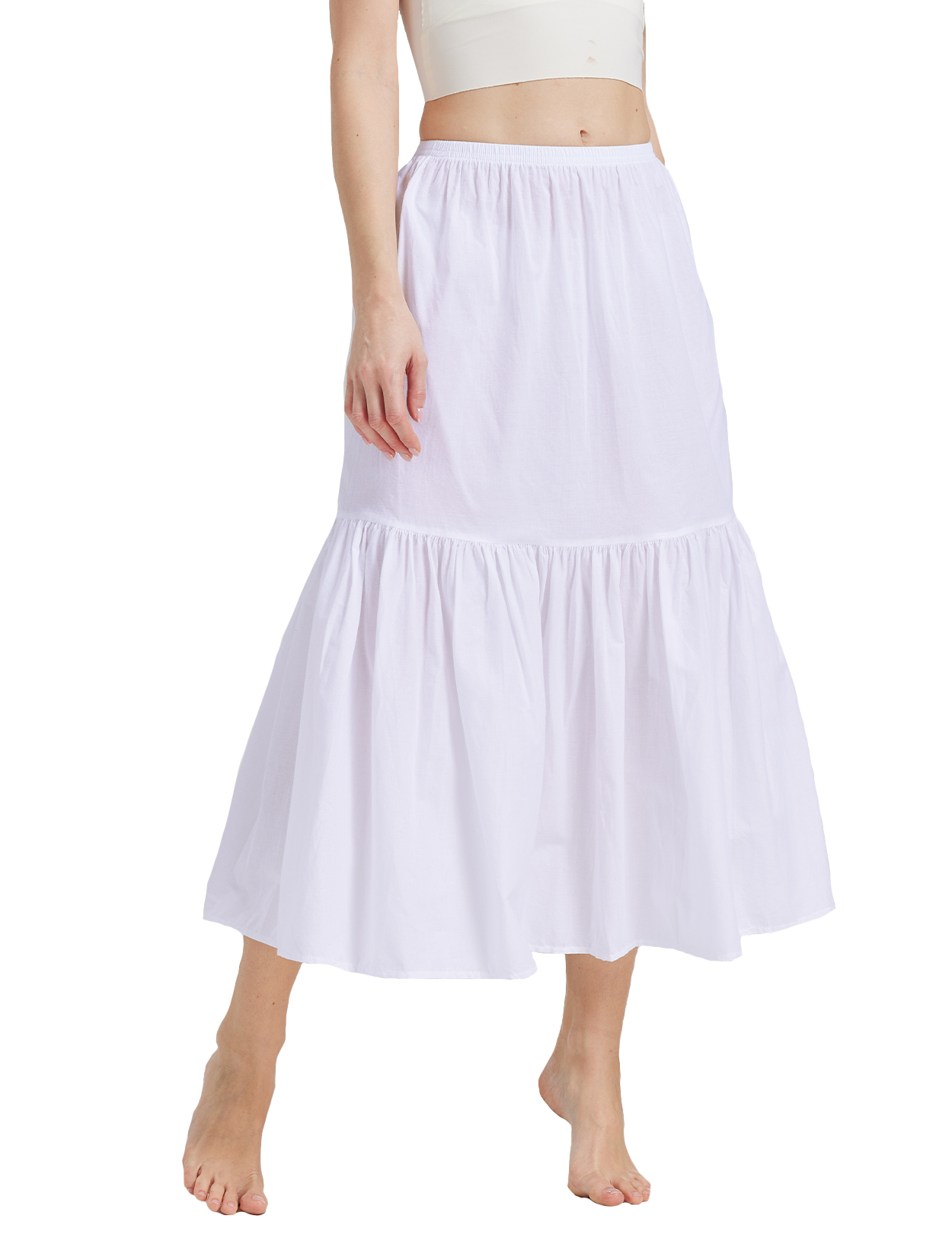 Elegant ivory white vintage cotton half slip tea skirt extender with elastic waistband