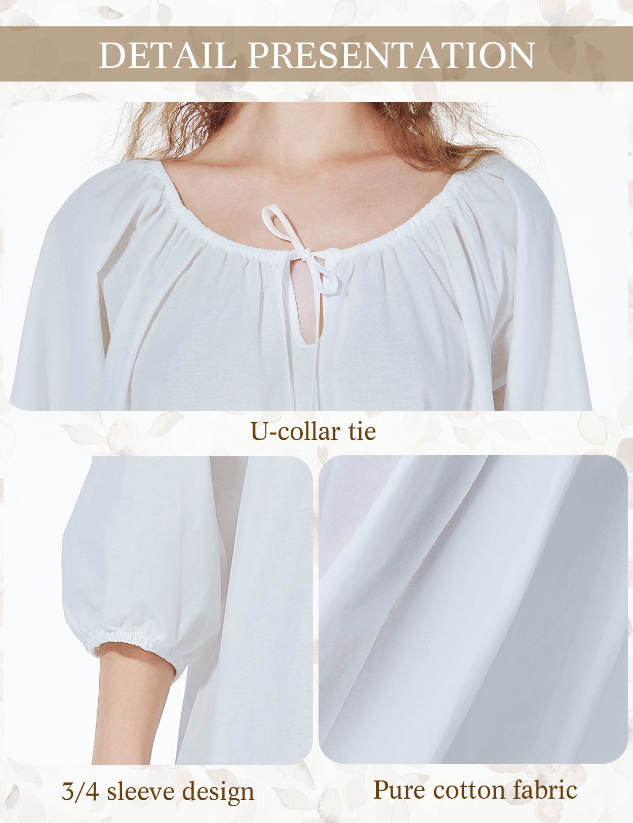 White Victorian maxi nightgown with long trumpet sleeves made from 100% cotton