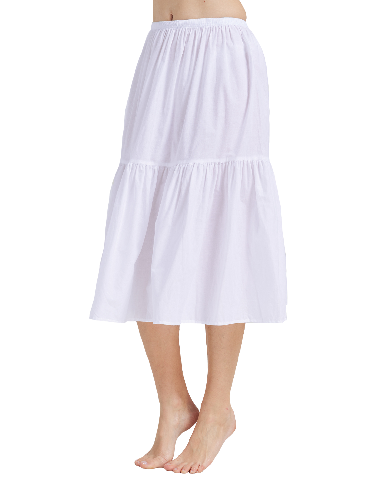Elegant ivory white vintage cotton half slip tea skirt extender with elastic waistband