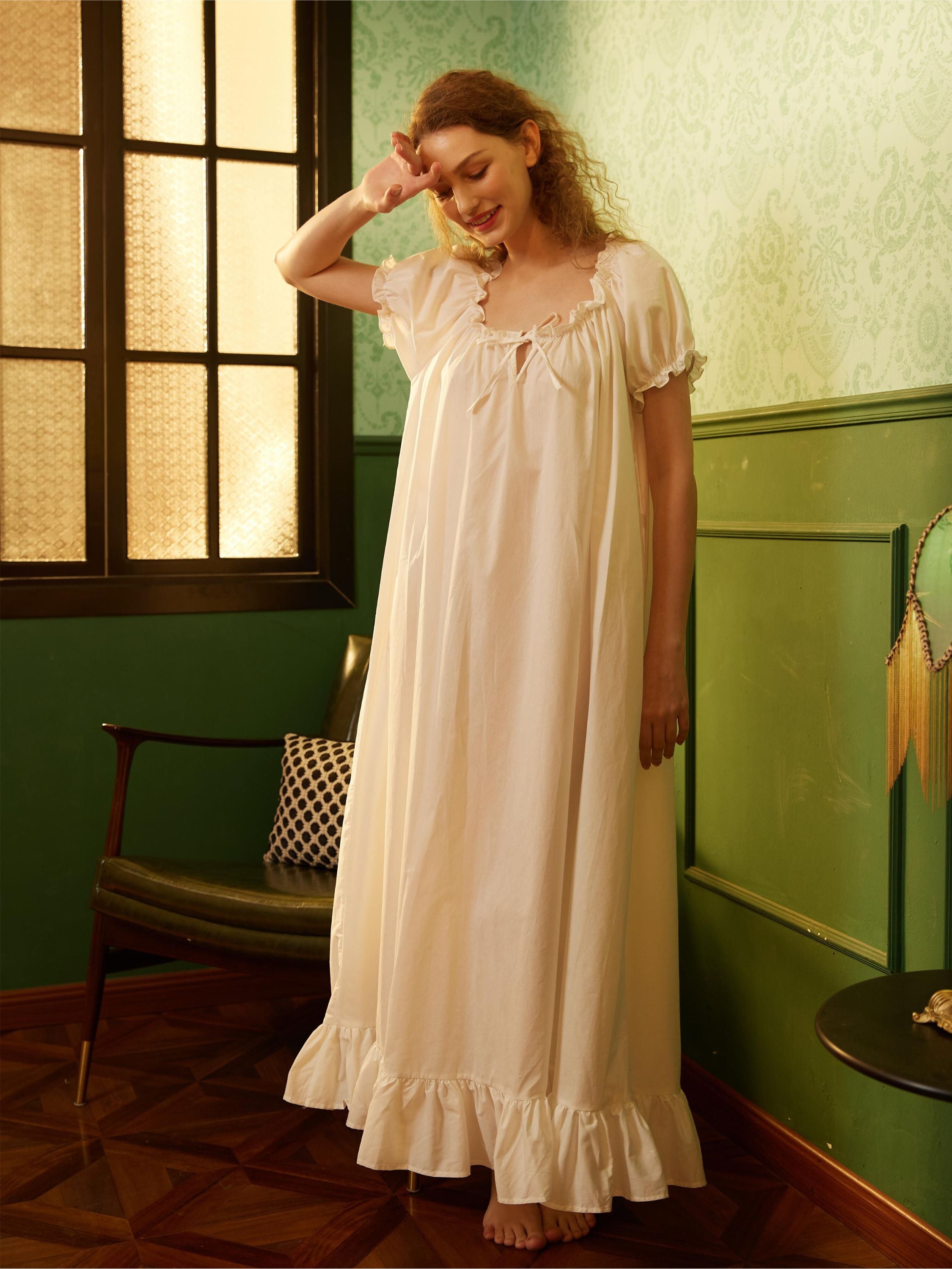 breathable cotton maternity sleepwear showing loose comfortable fit