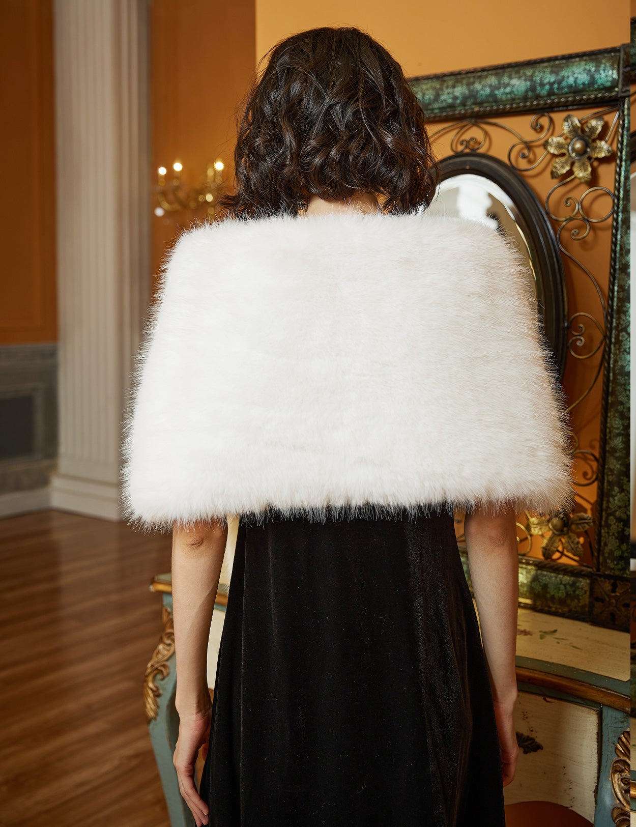 Elegant faux fur bridal shawl and wedding wrap for winter ceremonies