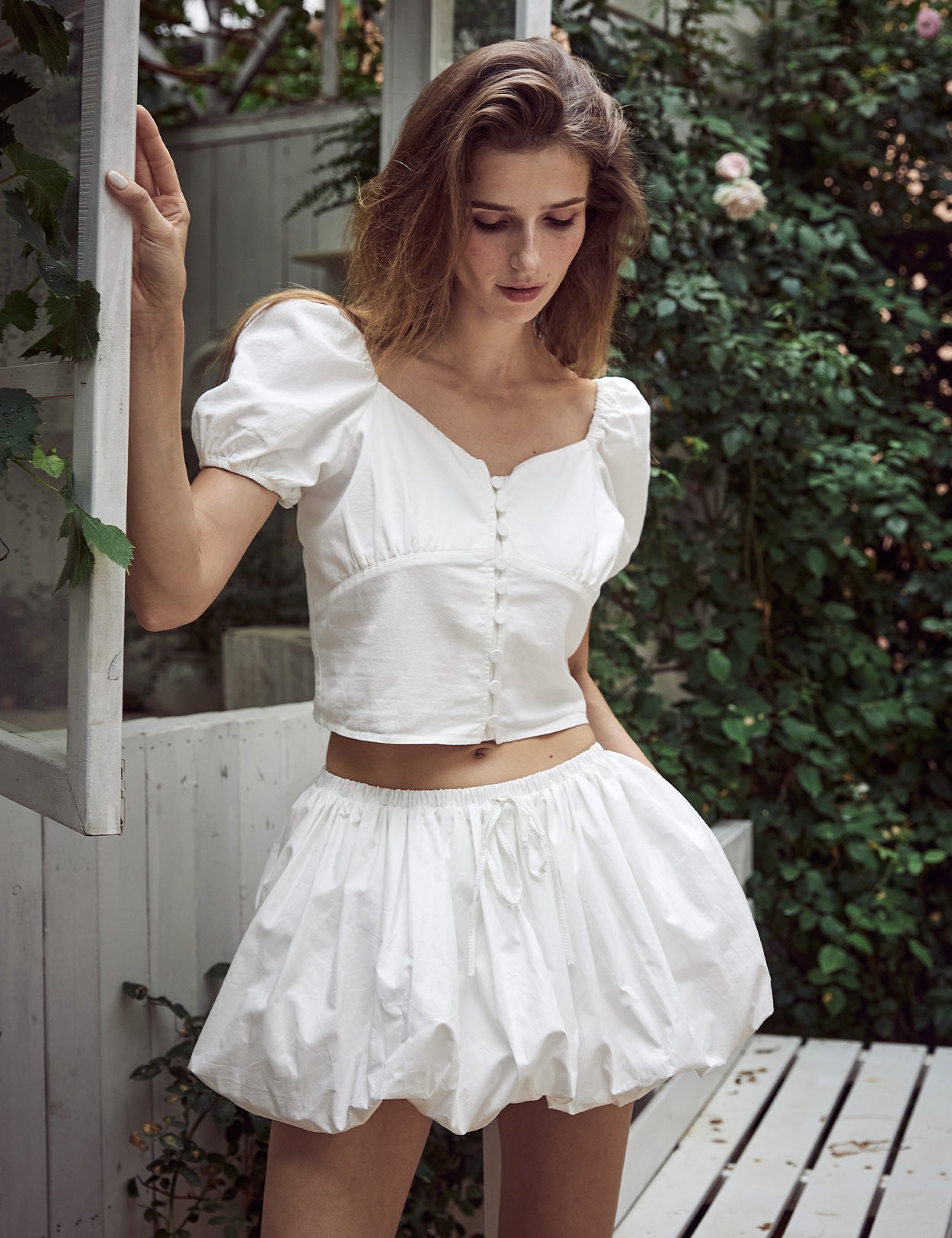 Y2K Mini Bubble Rock mit Shorts - Weiße Baumwoll-Streetwear