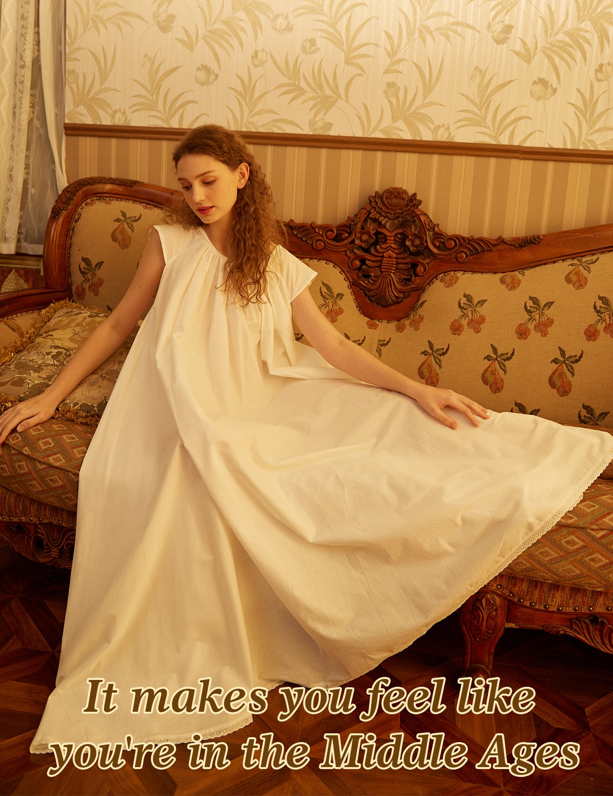 Premium 100% cotton fabric detail of Victorian maternity nightgown showing soft, breathable, anti-static material quality