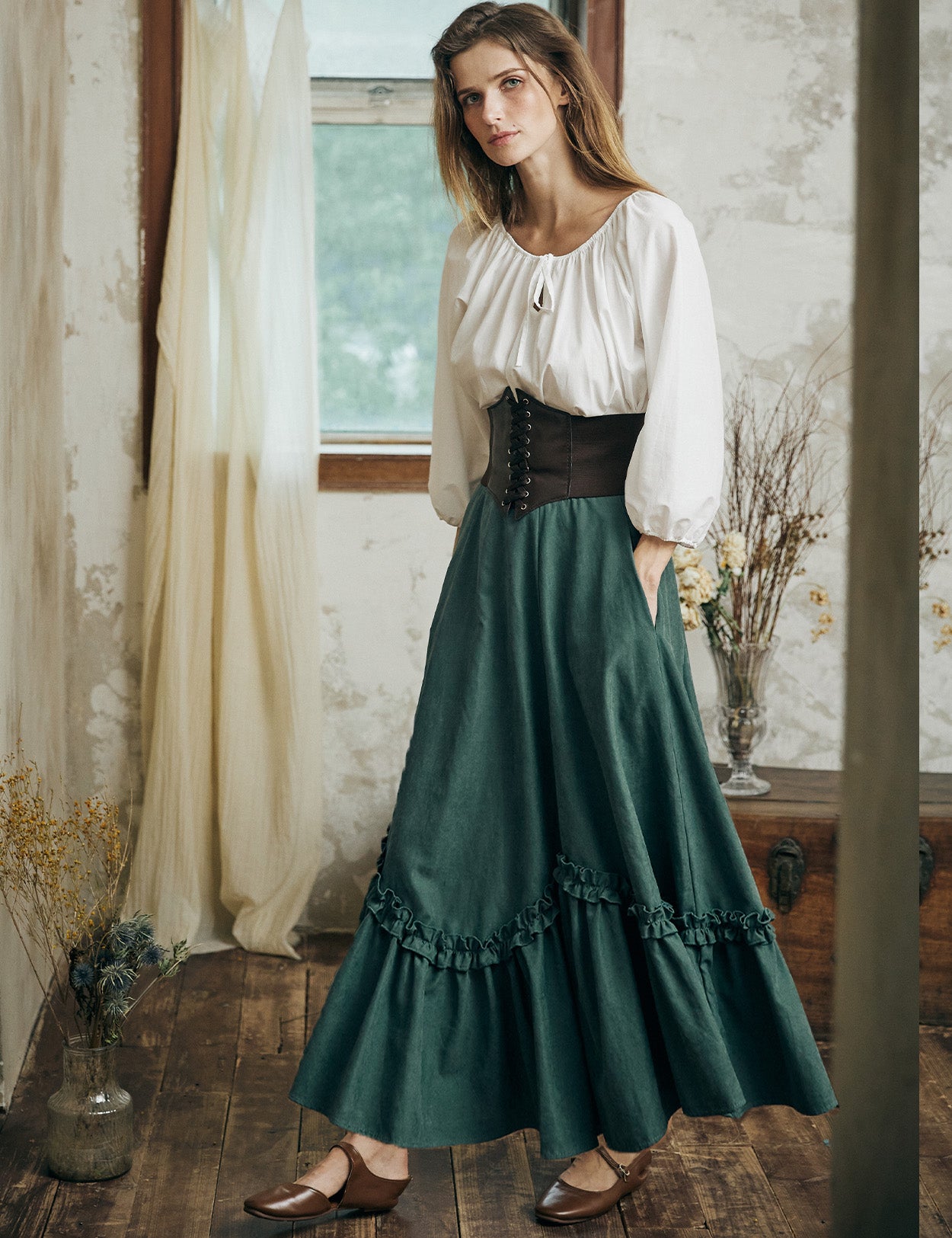 Victorian Gothic Steampunk Maxi Skirt - Renaissance Medieval Costume Dress for Women