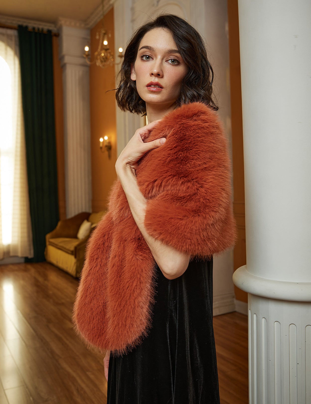 Elegant faux fur bridal shawl and wedding wrap for winter ceremonies