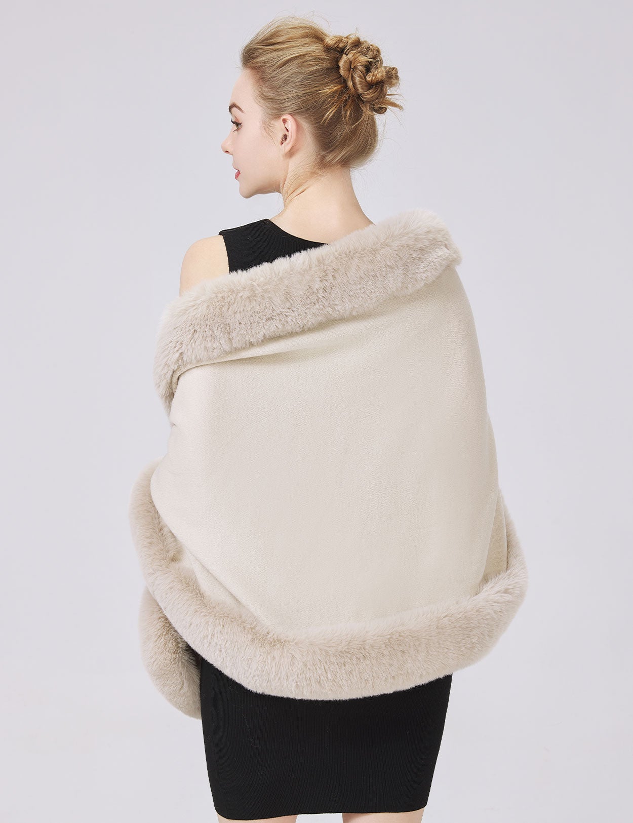 Women's elegant faux fur shawl wrap for wedding and evening parties