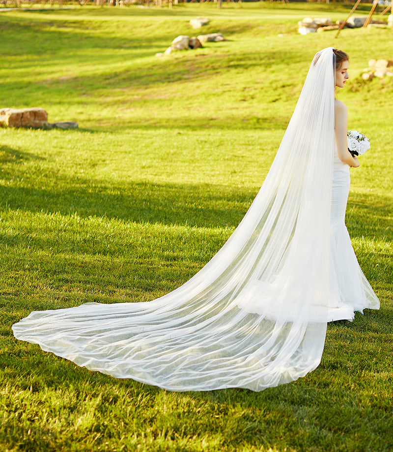 Wedding Bridal Veil with Comb 2 Tier Cut Edge Cathedral Length 118"-V77