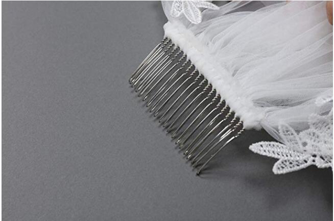 Wedding Bridal Veil with Comb 1 Tier Lace Applique Edge Cathedral Length 118"-V76