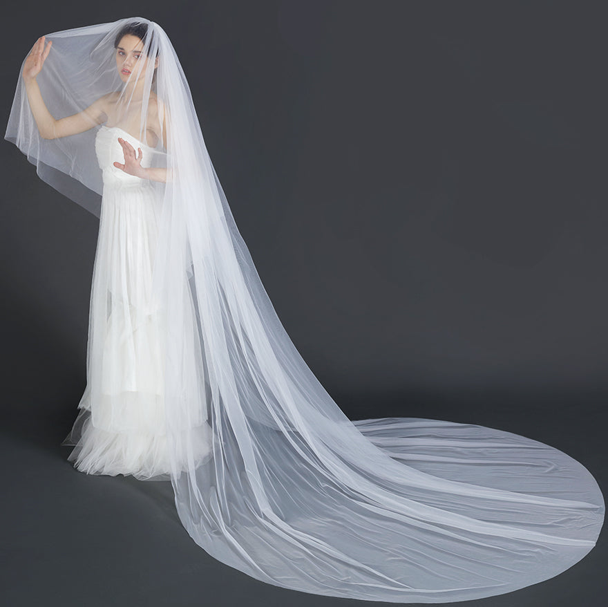 Wedding Bridal Veil with Comb 2 Tier Cut Edge Cathedral Length 118"-V77