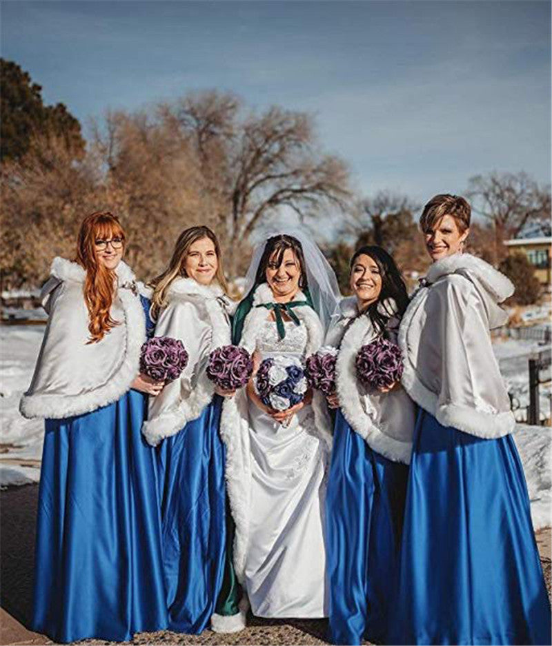 Elegant reversible bridal cape with hooded design and luxurious fur trim