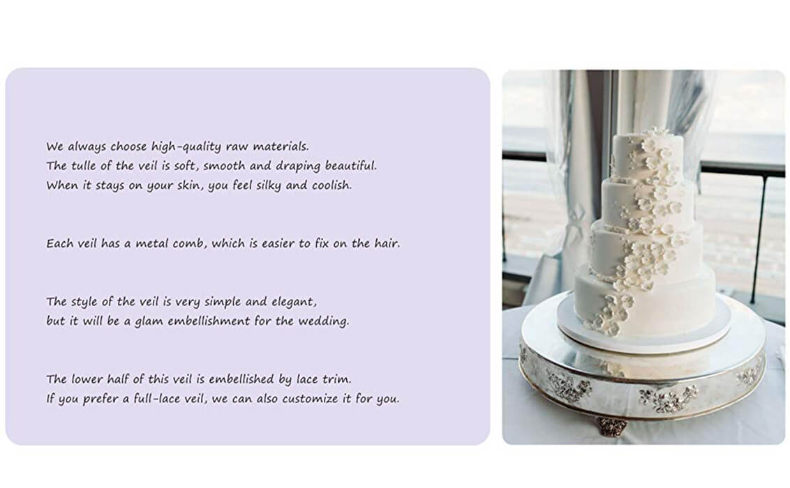Wedding Bridal Veil 1 Tier Lace Veil For Women Bachelorette Elbow Fingertip Length Metal Comb-V119