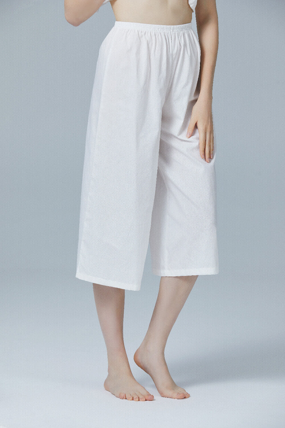 Model wearing cotton pajama pants showing overall fit and design