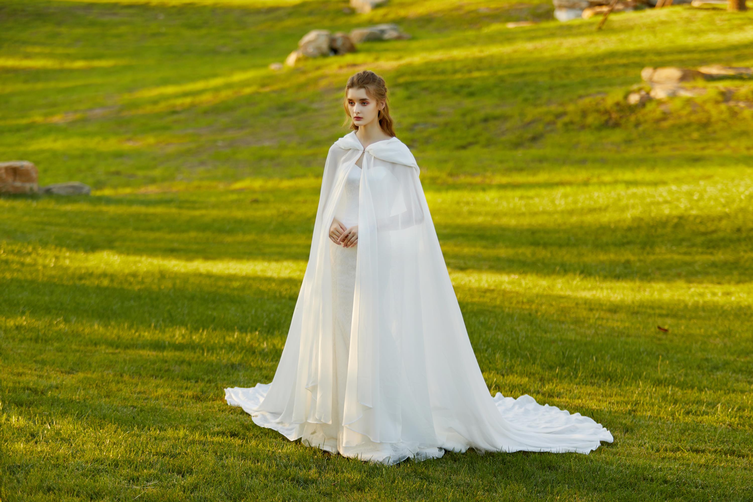 Beautelicate Chiffon Hooded Cloak Wedding Cape Bridal Medieval Renaissance Custom Cape