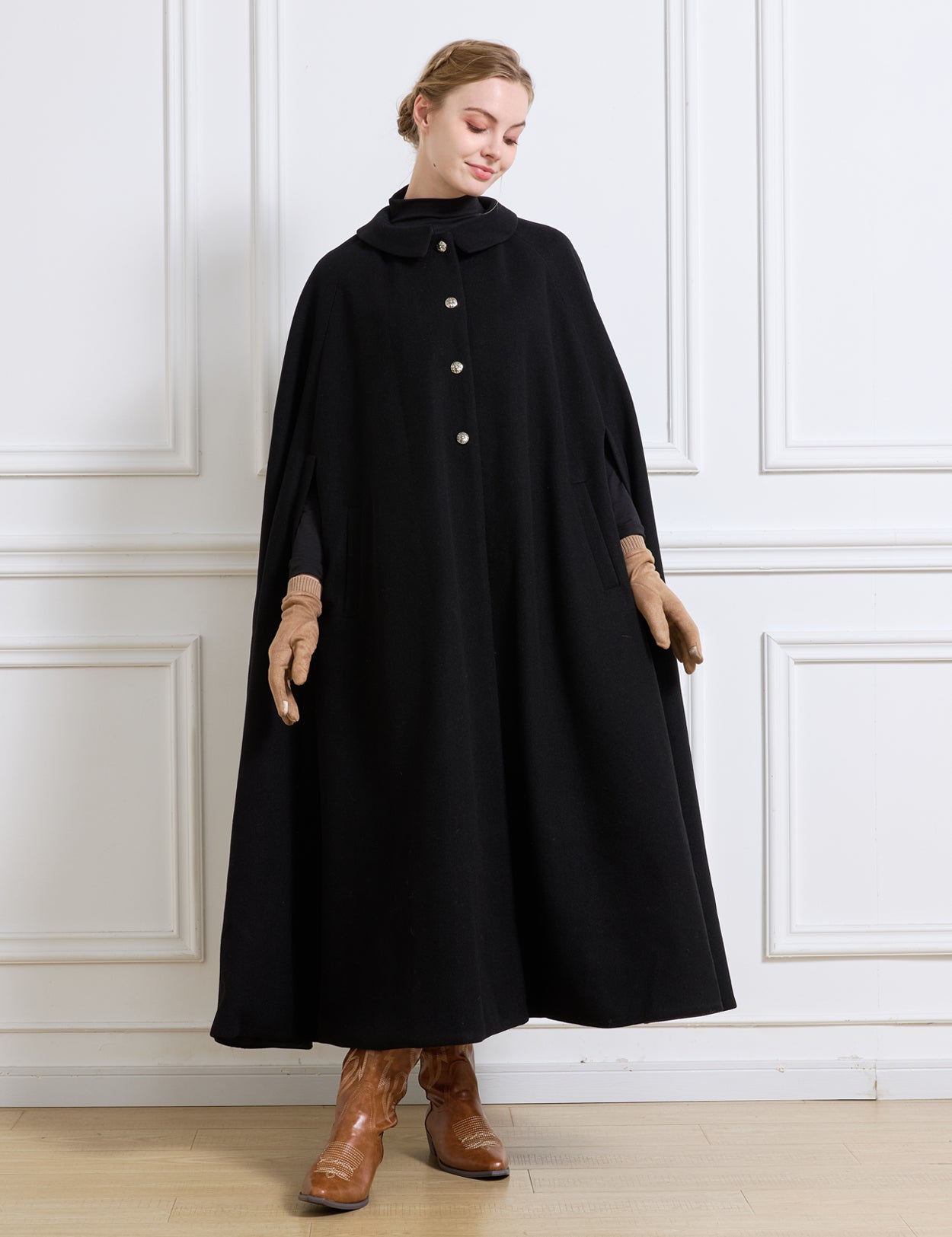 Umhang aus Wollmischung mit geschlitzten Ärmeln und Taschen | Warmer Winterumhang