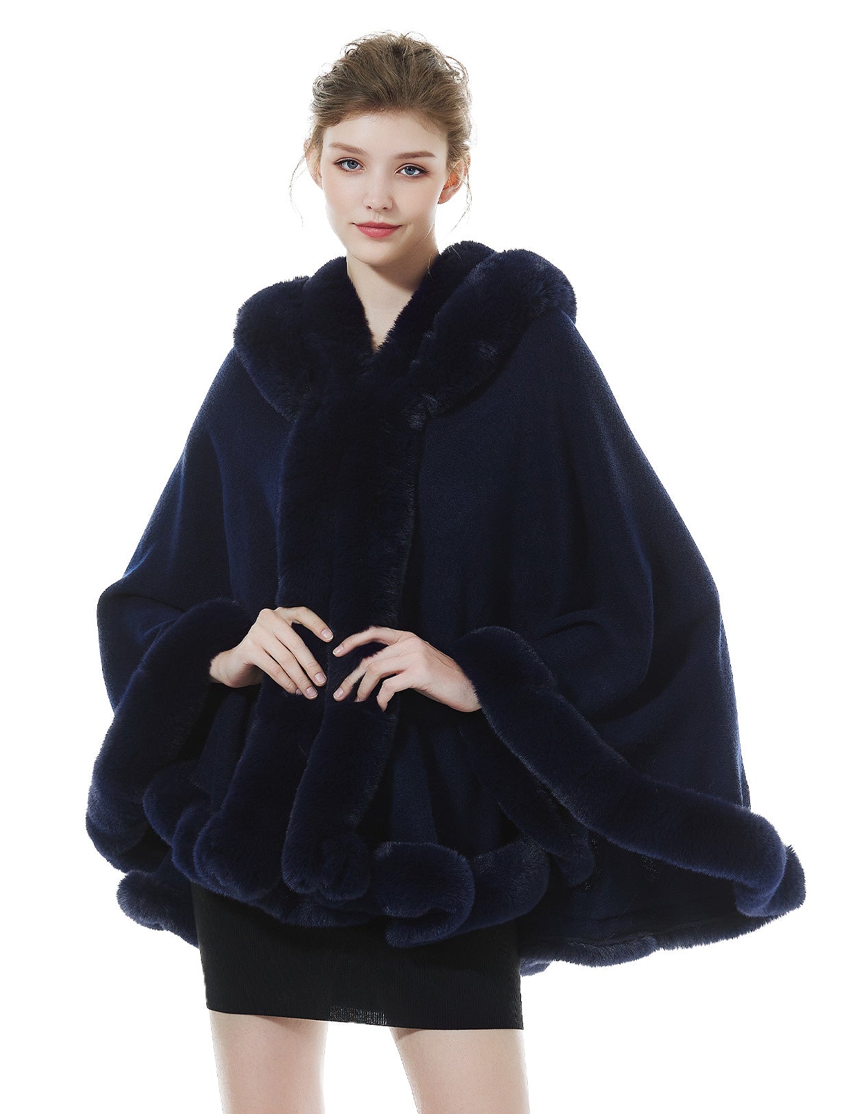 Women's Hooded Faux Fur Shawl for Winter Weddings