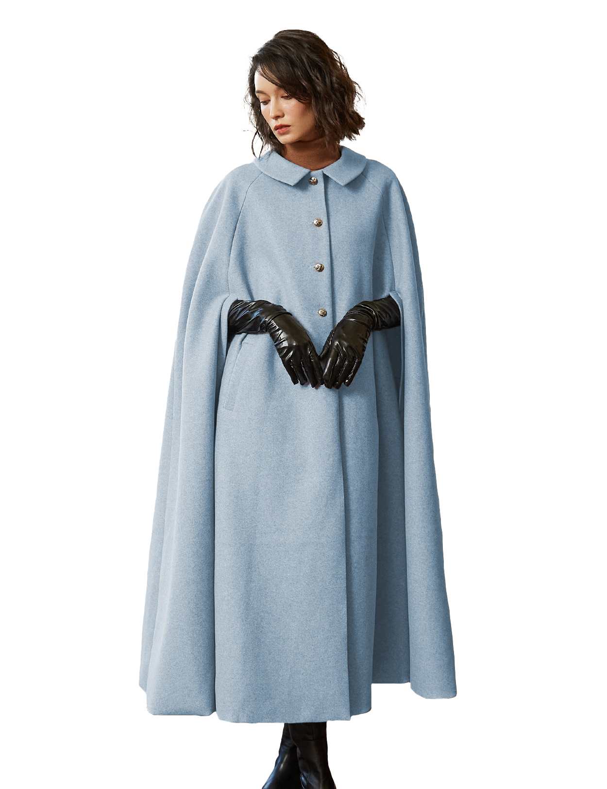 Wool Blend Cloak with Slit Sleeves & Pockets | Winter Warm Cape