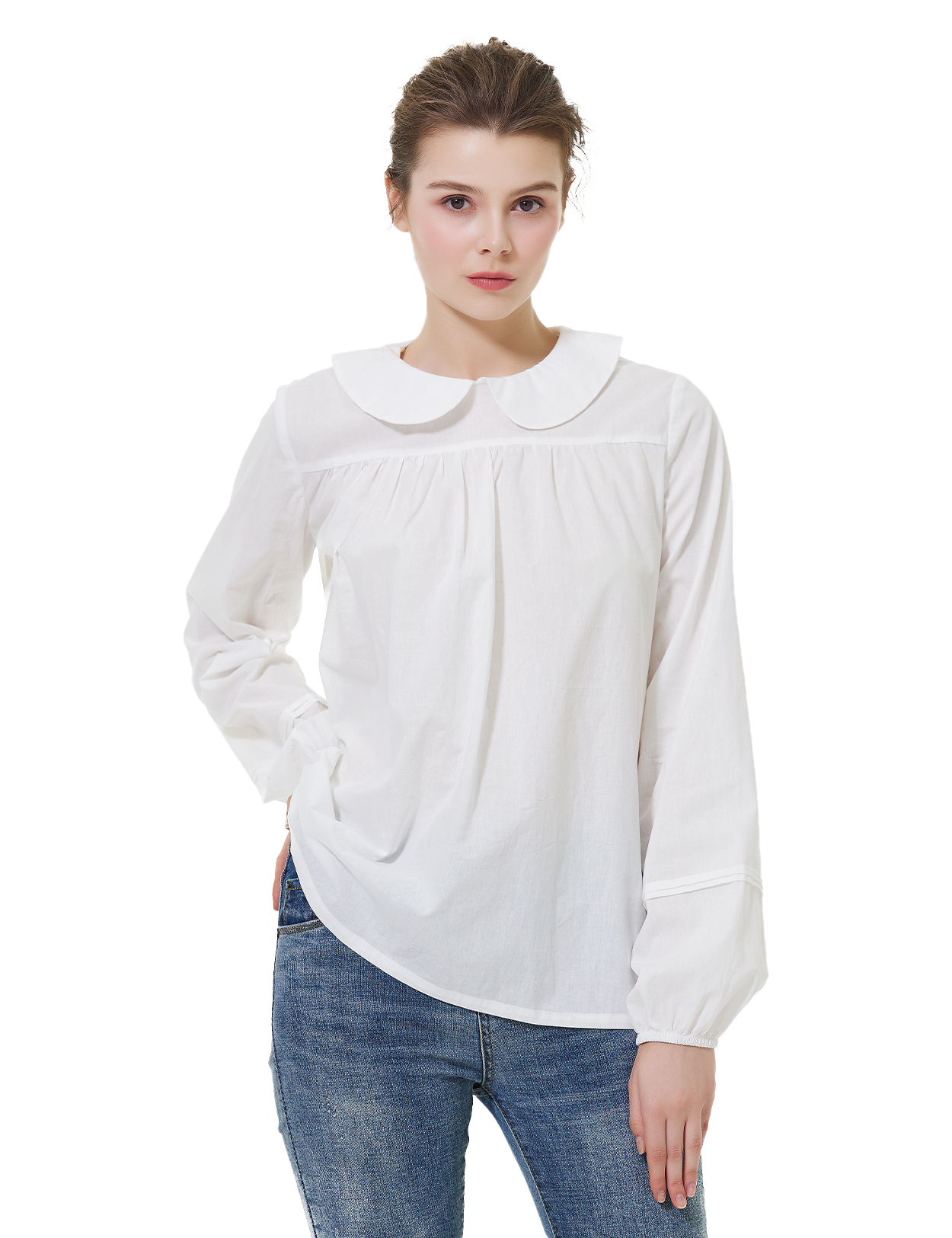 Edwardian-Inspired Cotton Blouse with Back Buttons & Dramatic Puff Sleeves