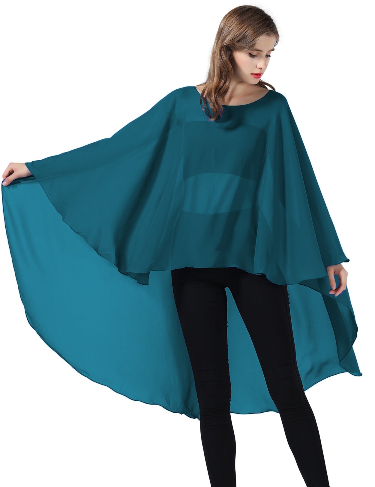 Chiffon High-Low Wedding Bridal Cape Shawl (24 colors)