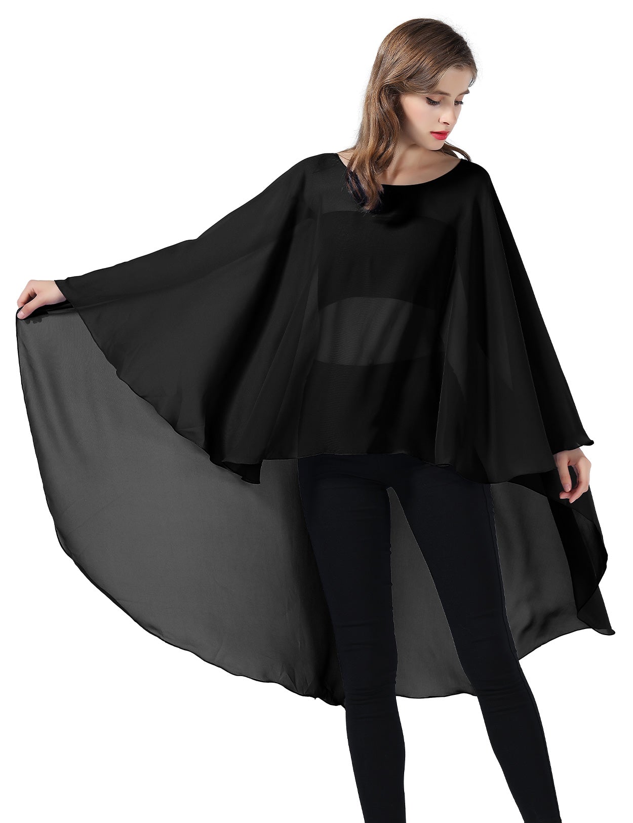 Chiffon High-Low Wedding Bridal Cape Shawl (24 colors)