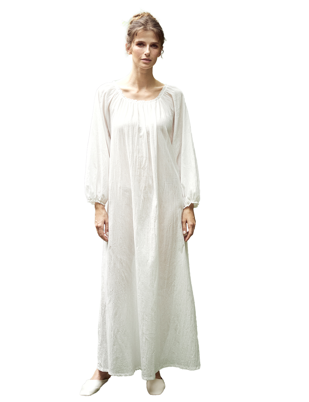 Elegant Victorian Nightgown Long Sleeve Lace Trim Ankle-Length Sleepwear