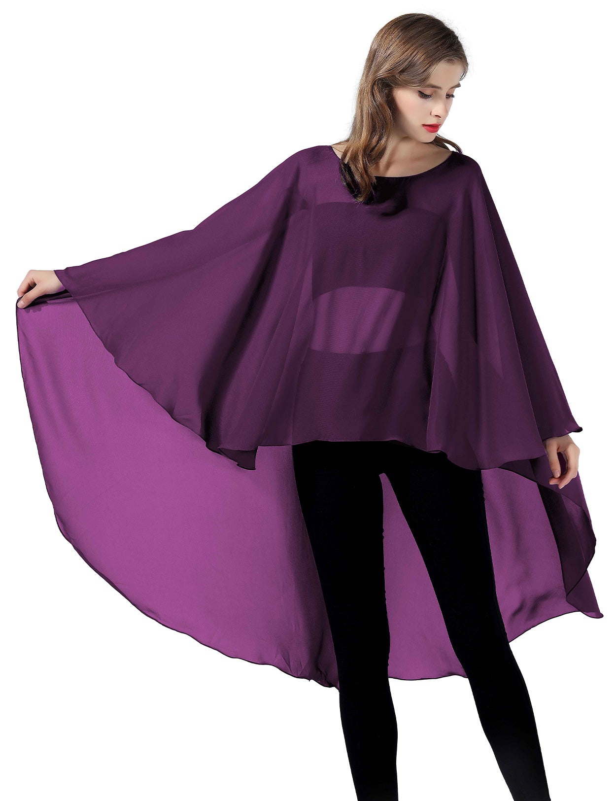 Chiffon High-Low Wedding Bridal Cape Shawl (24 colors)