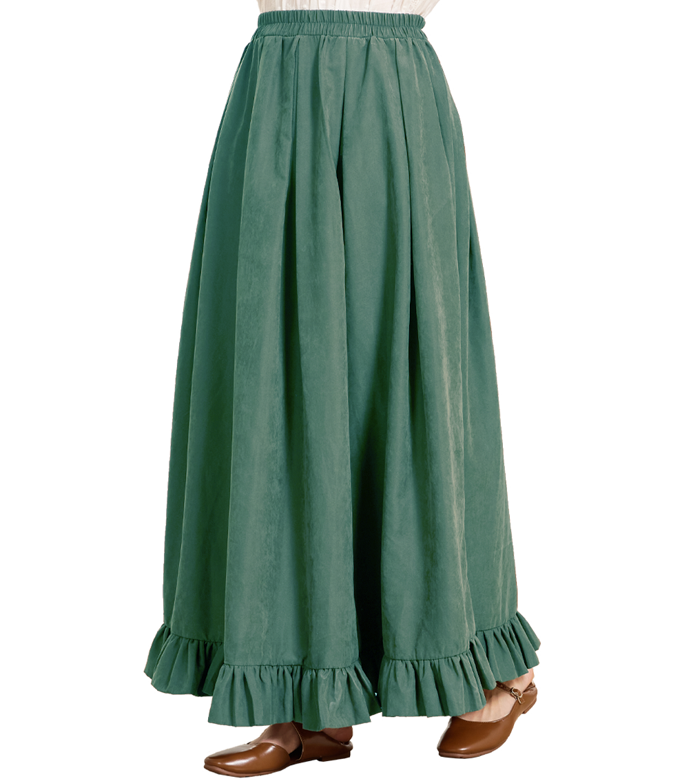 Gothic Victorian Long Skirt for Women, Peach with Ruffle Hem & Pockets