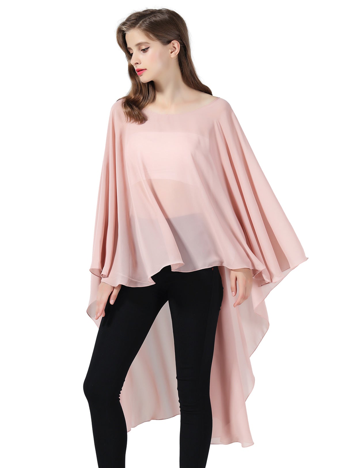 Chiffon High-Low Wedding Bridal Cape Shawl (24 colors)