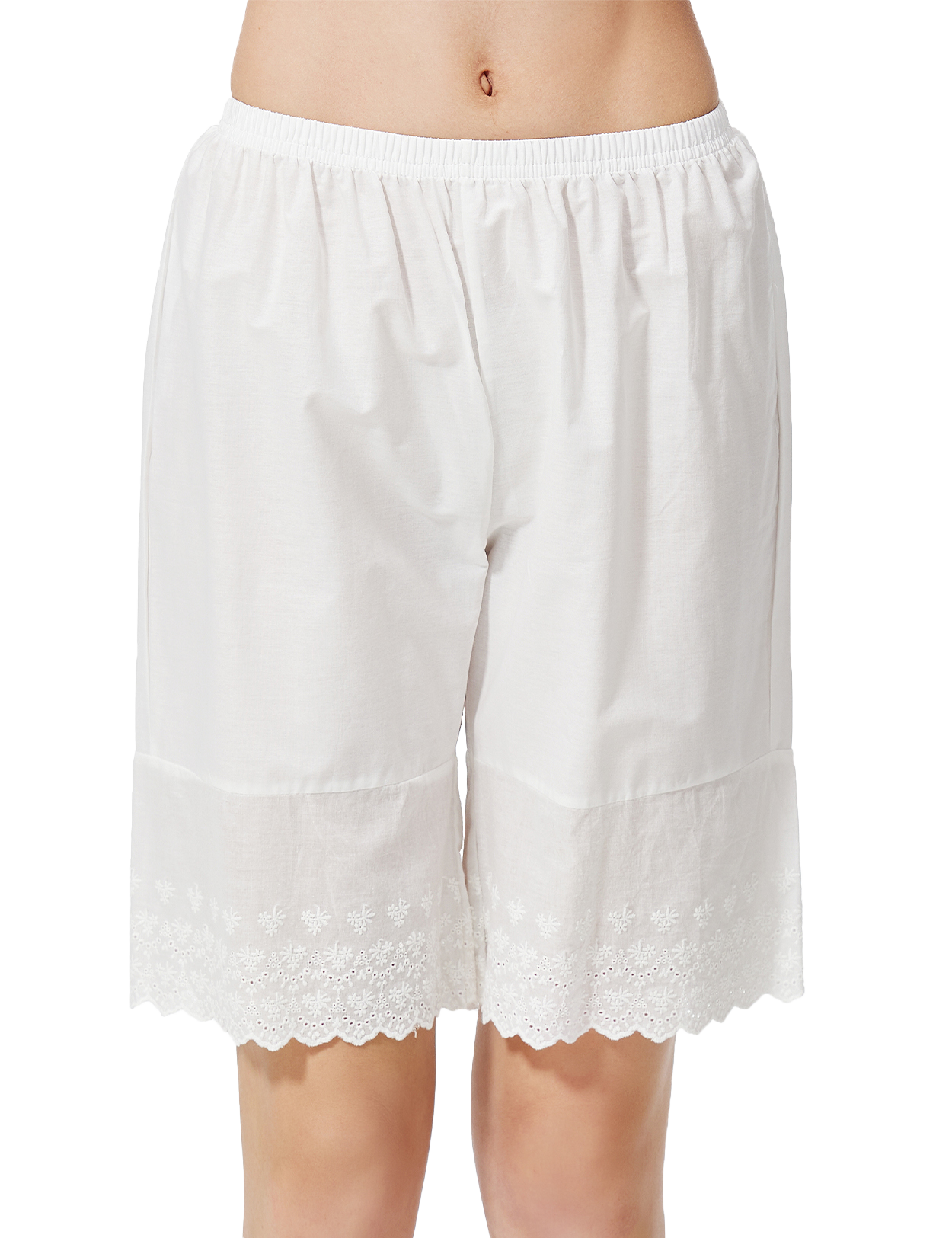 Women's Cotton Half Slip Knee-Length with Embroidery Hem | Pettipants Underskirt