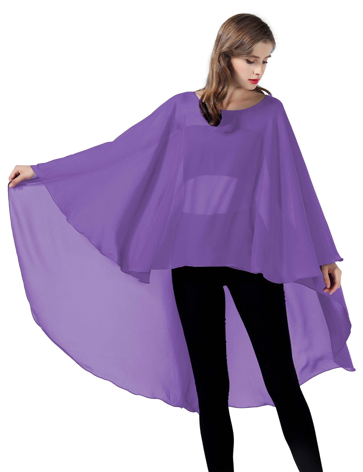 Chiffon High-Low Wedding Bridal Cape Shawl (24 colors)