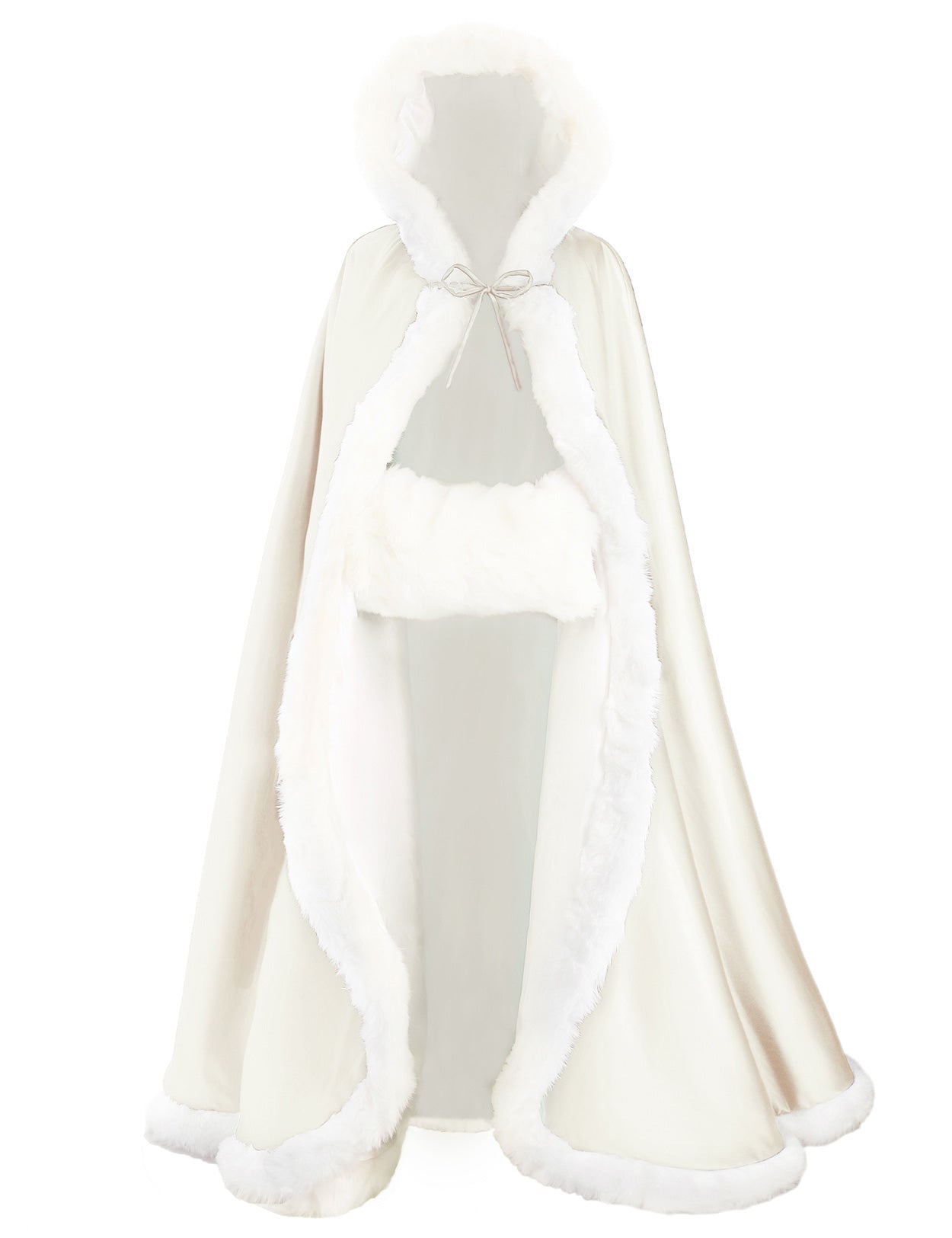 Cape de mariage réversible avec bordure en fourrure et capuche
