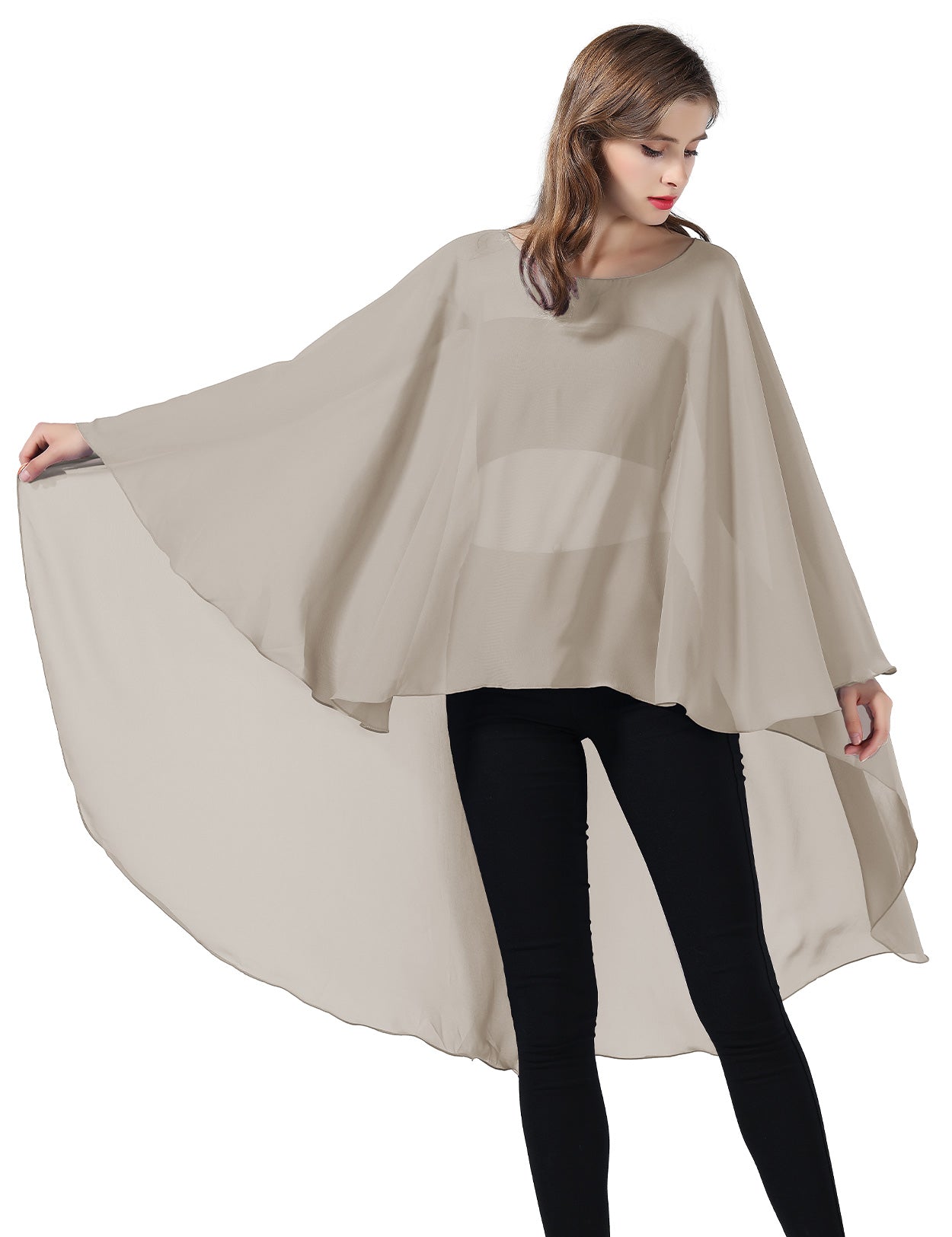 Chiffon High-Low Wedding Bridal Cape Shawl (24 colors)