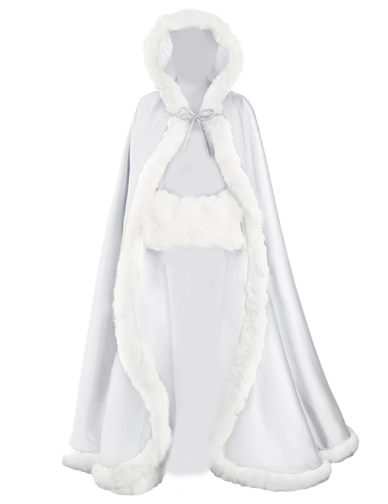 Cape de mariage réversible avec bordure en fourrure et capuche