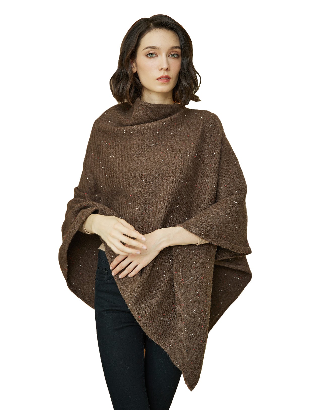 Cozy Knit Poncho with Pile Collar