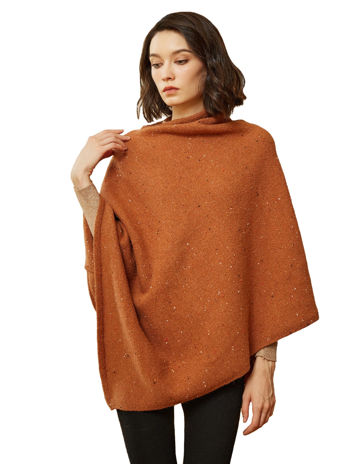 Cozy Knit Poncho with Pile Collar