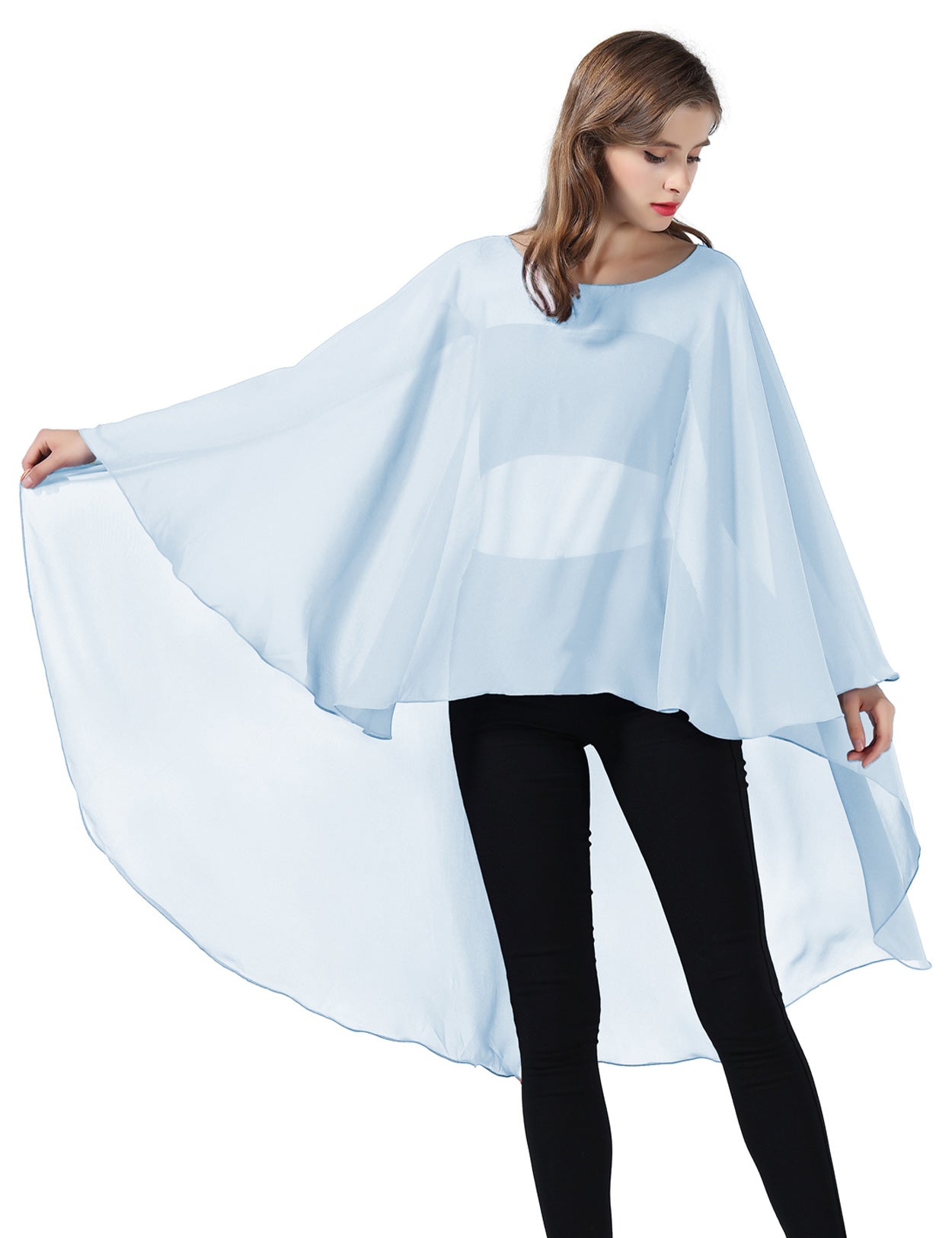 Chiffon High-Low Wedding Bridal Cape Shawl (24 colors)