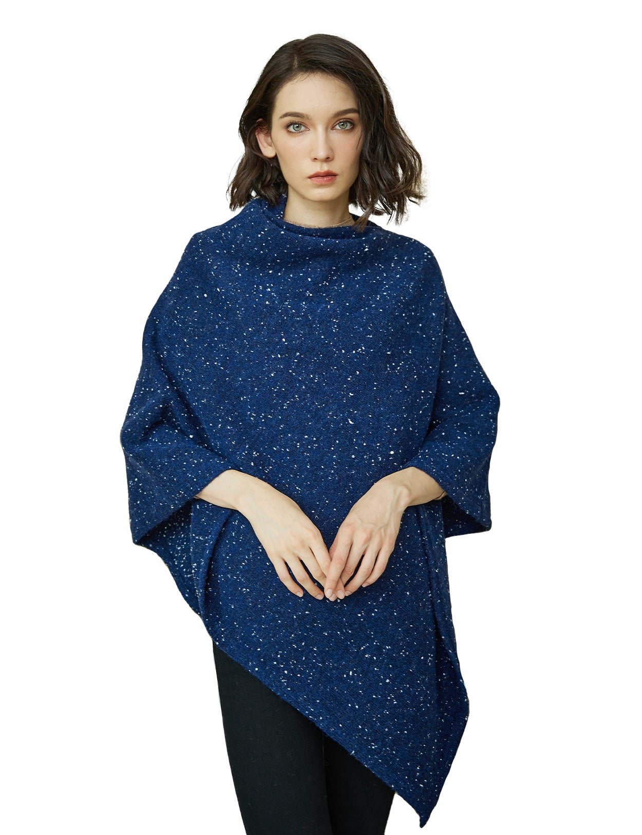 Cozy Knit Poncho with Pile Collar