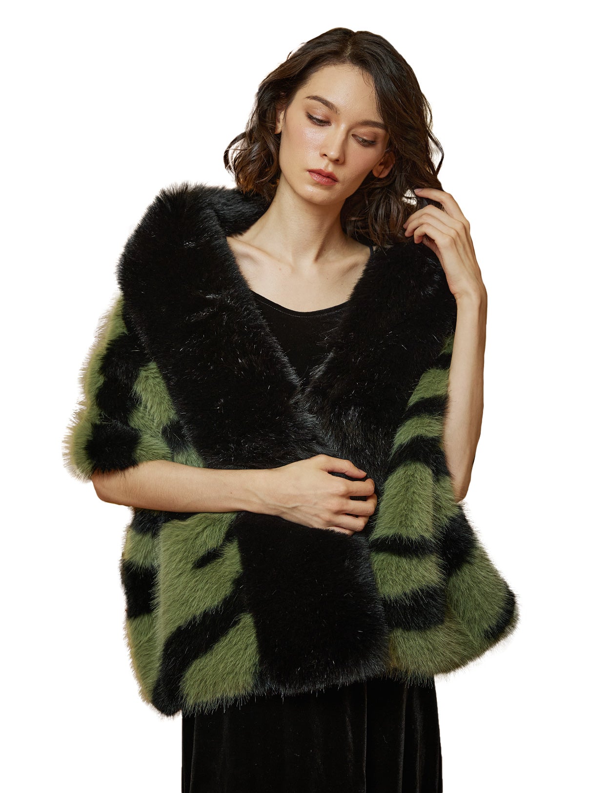 Estola de boda de lujo con ribete de piel sintética de visón y zorro