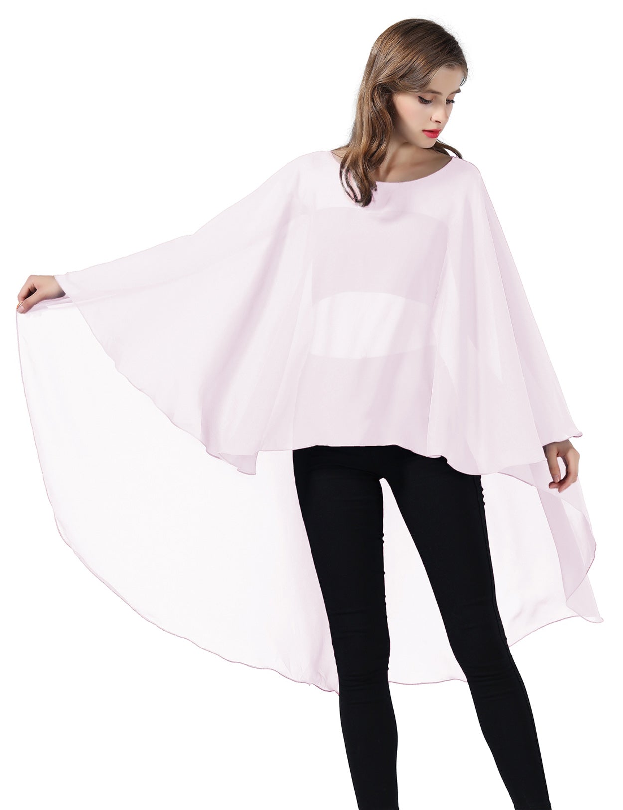 Chiffon High-Low Wedding Bridal Cape Shawl (24 colors)