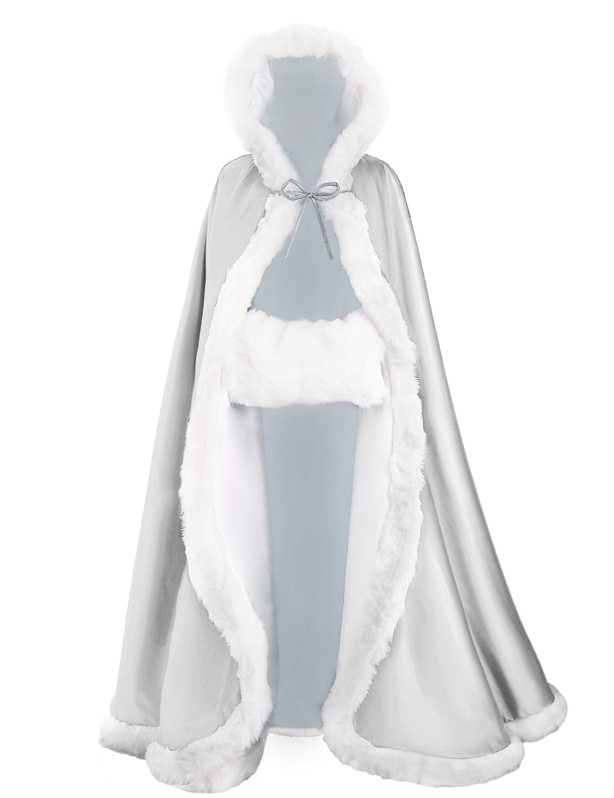 Cape de mariage réversible avec bordure en fourrure et capuche