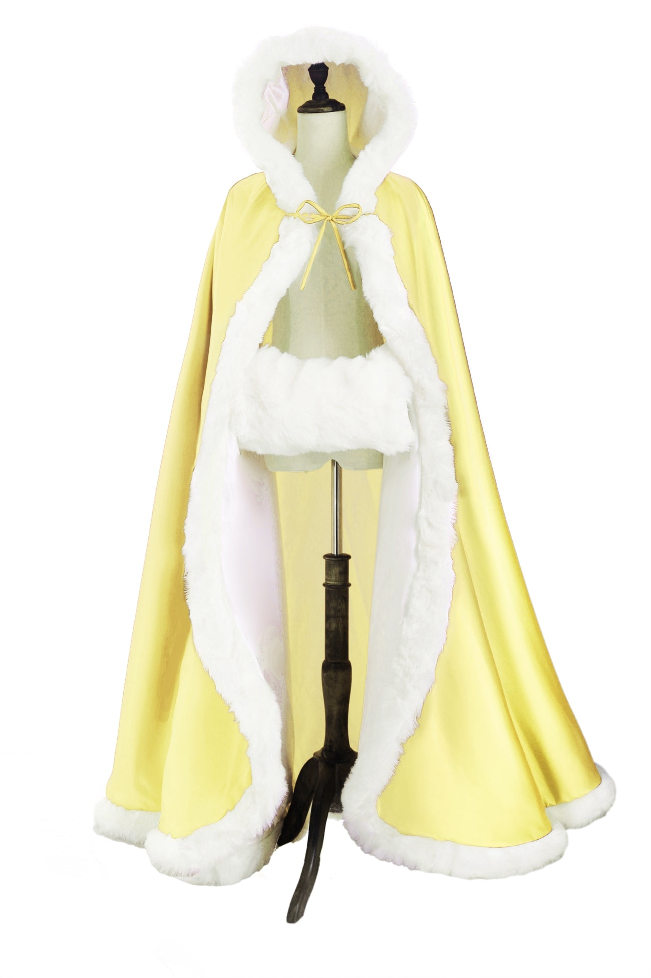 Cape de mariage réversible avec bordure en fourrure et capuche