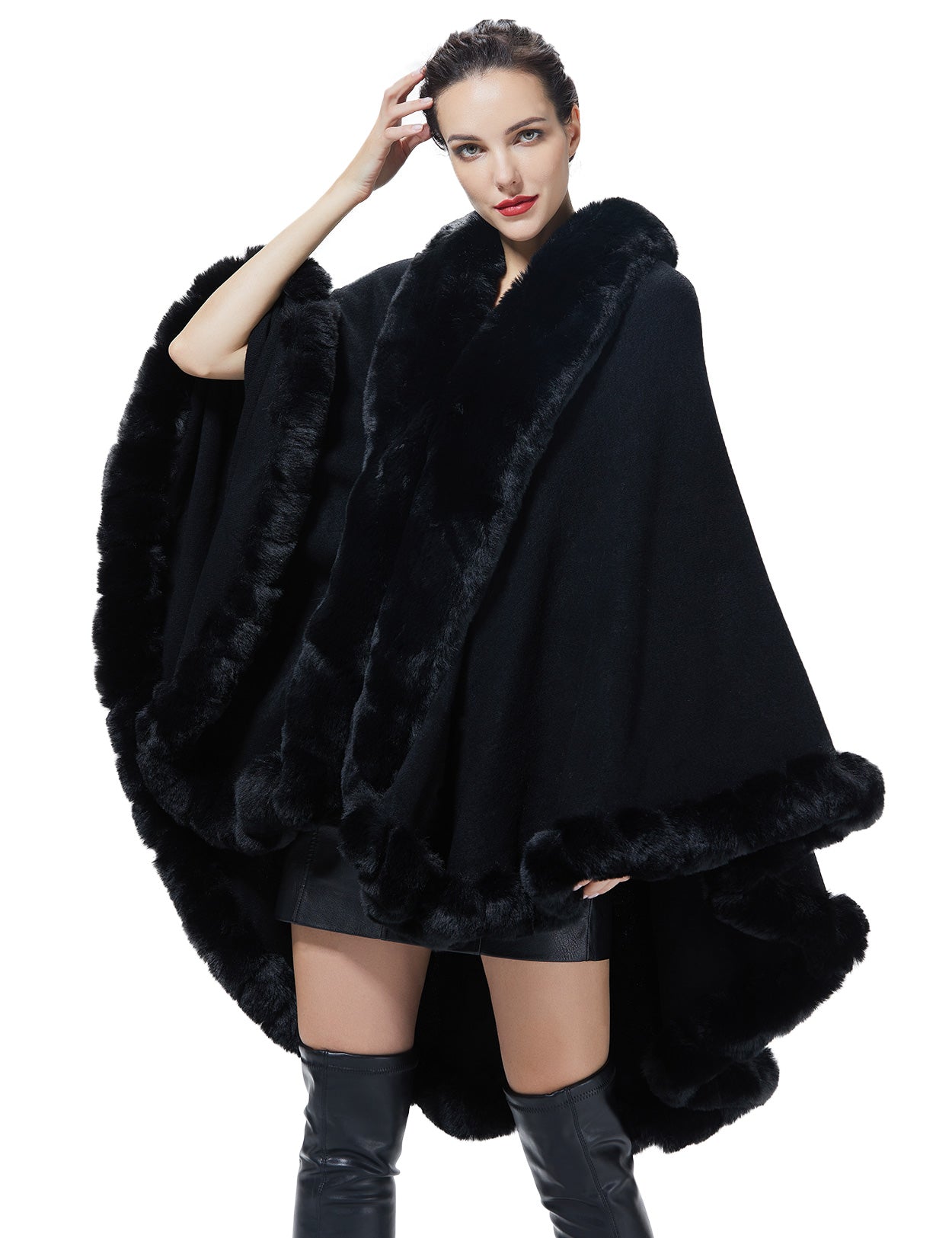 Luxury Knit Cape Coat: Faux Fur Shawl for Autumn Winter Weddings