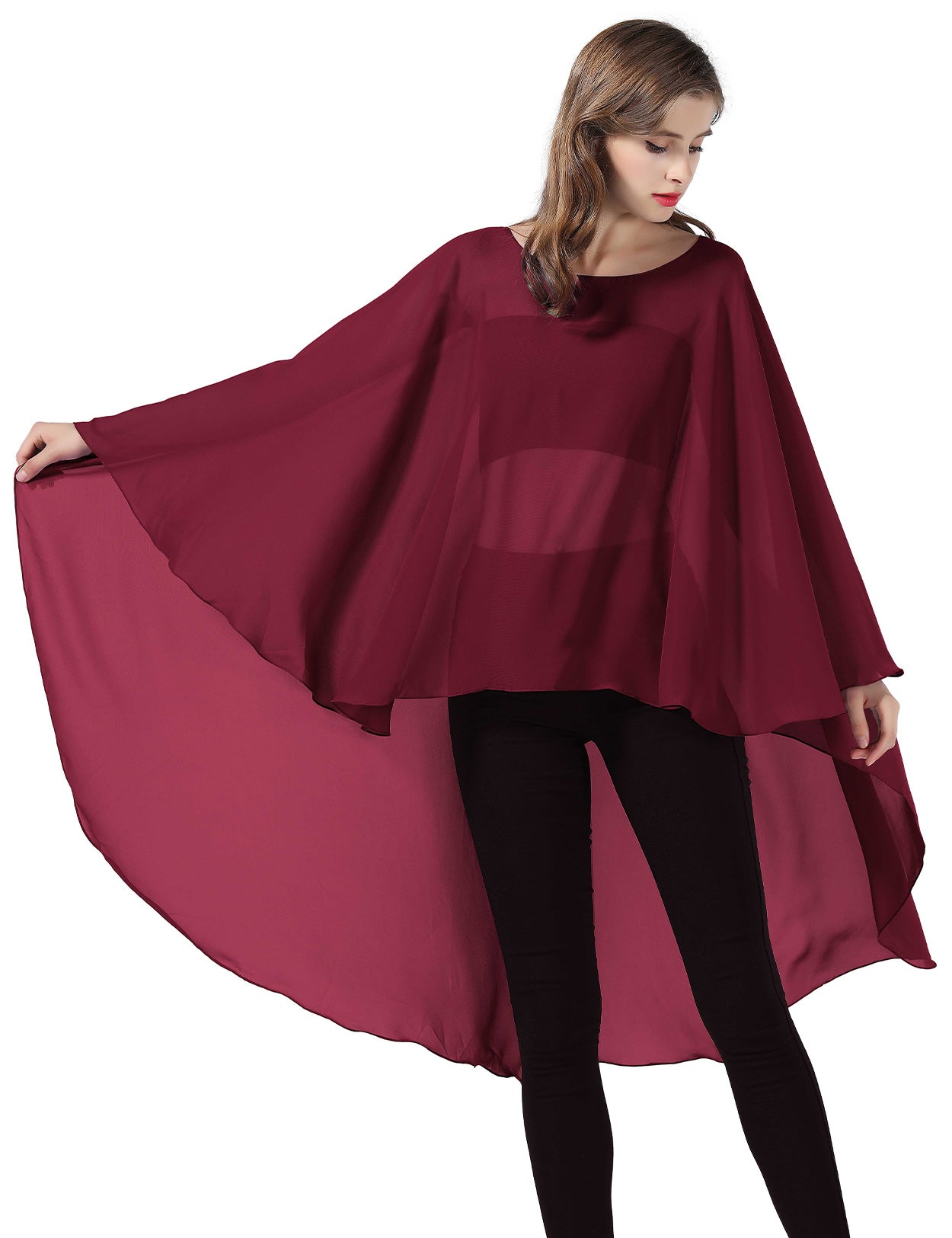 Chiffon High-Low Wedding Bridal Cape Shawl (24 colors)