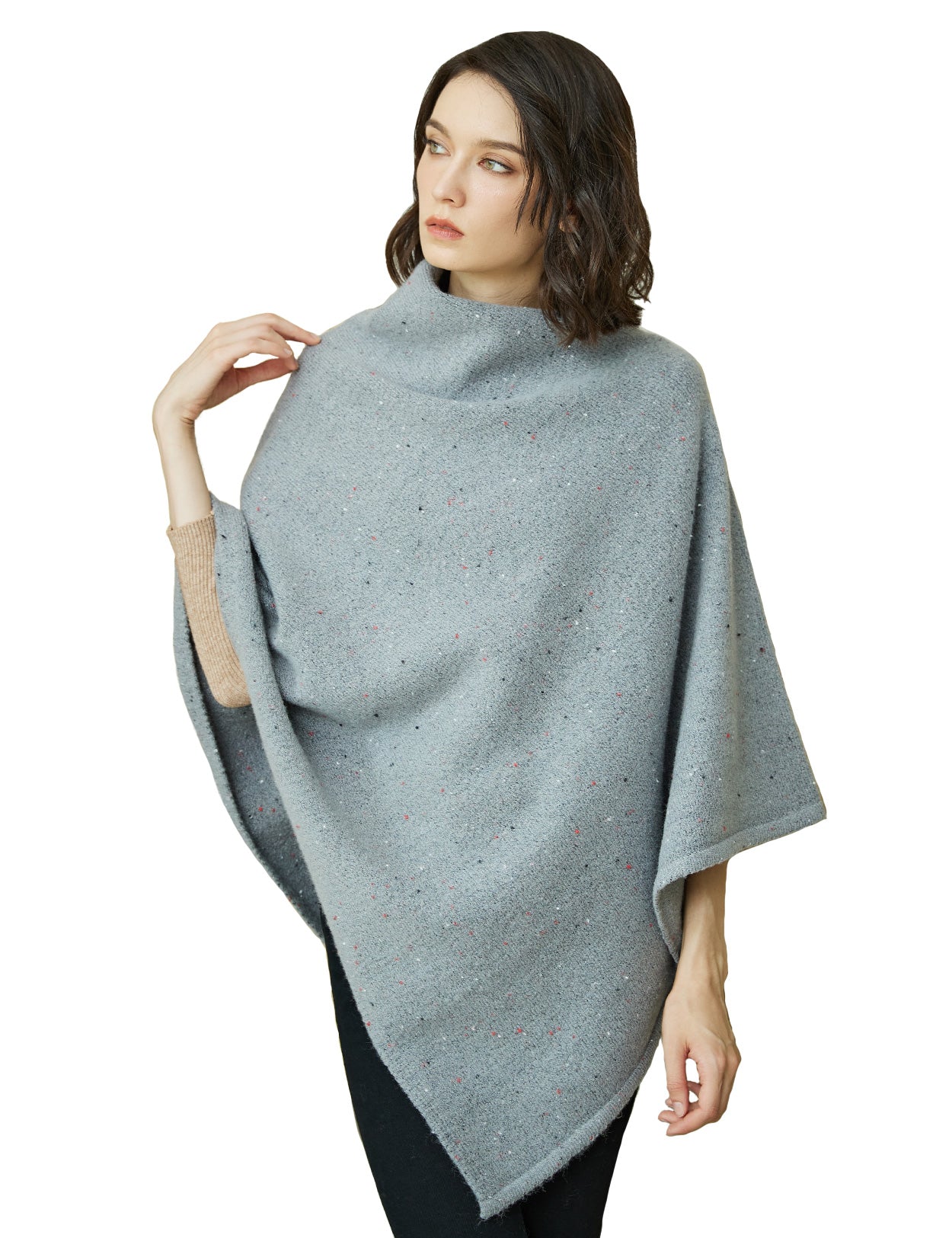 Cozy Knit Poncho with Pile Collar