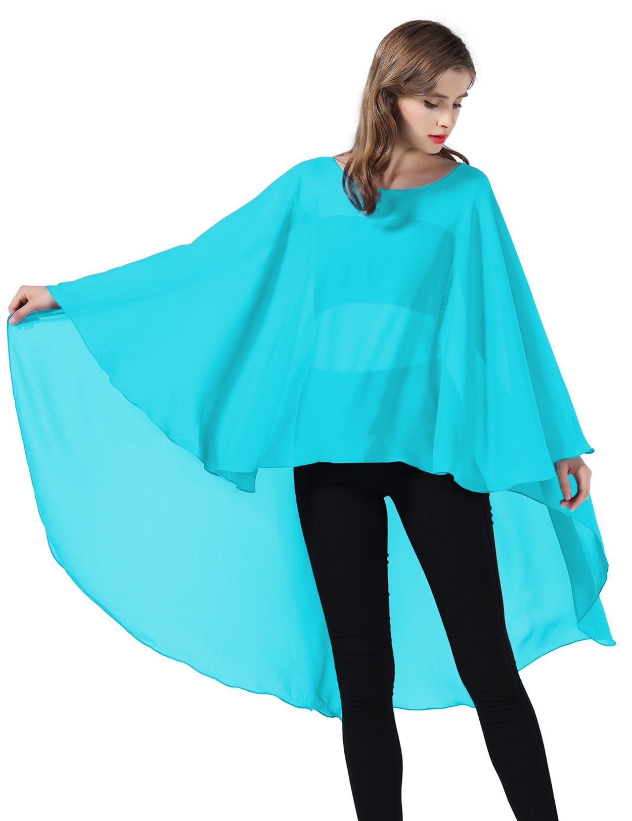 Chiffon High-Low Wedding Bridal Cape Shawl (24 colors)